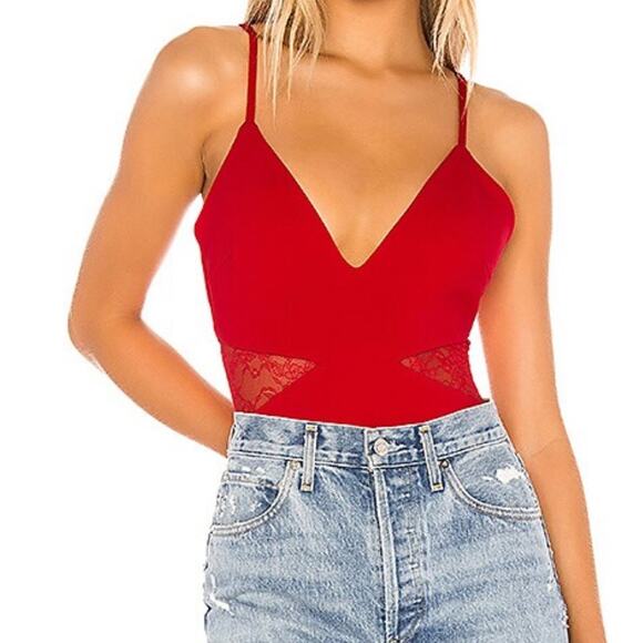 Lovers + Friends x Revolve Kerrie Bodysuit Cherry Red Women’s Small Lace Cut Out - Picture 1 of 12